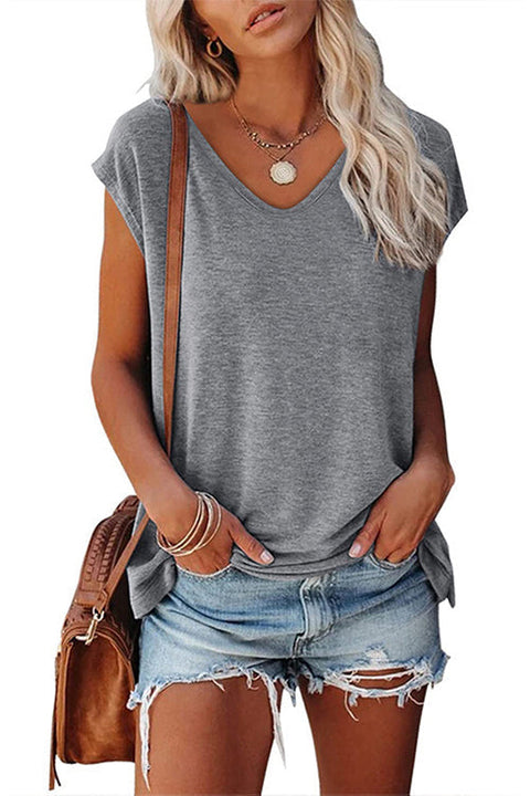 Febedress Solid V Neck Short Sleeve T-shirt