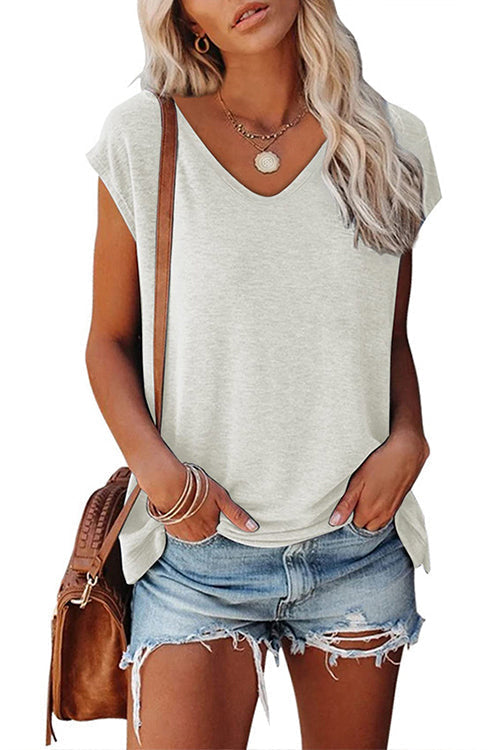 Febedress Solid V Neck Short Sleeve T-shirt